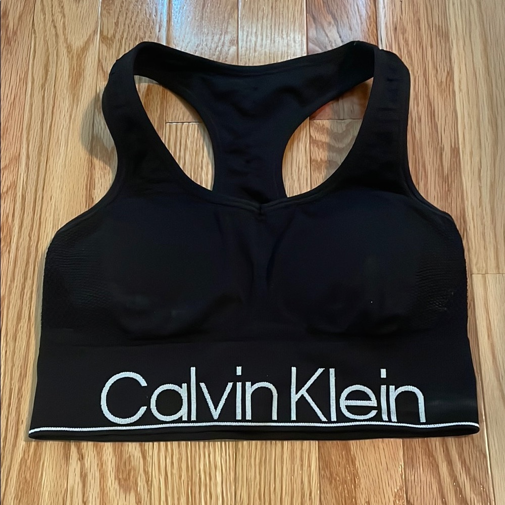 Calvin Klein Black Logo Racerback Sports Bra
